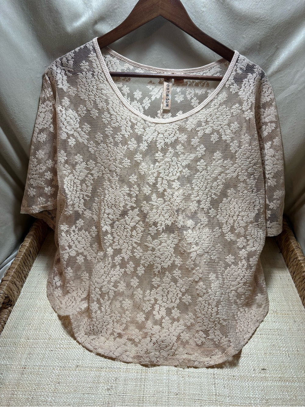 Eyeshadow Size S Blush Nude Floral Lace Sheer Top Boho Romantic
